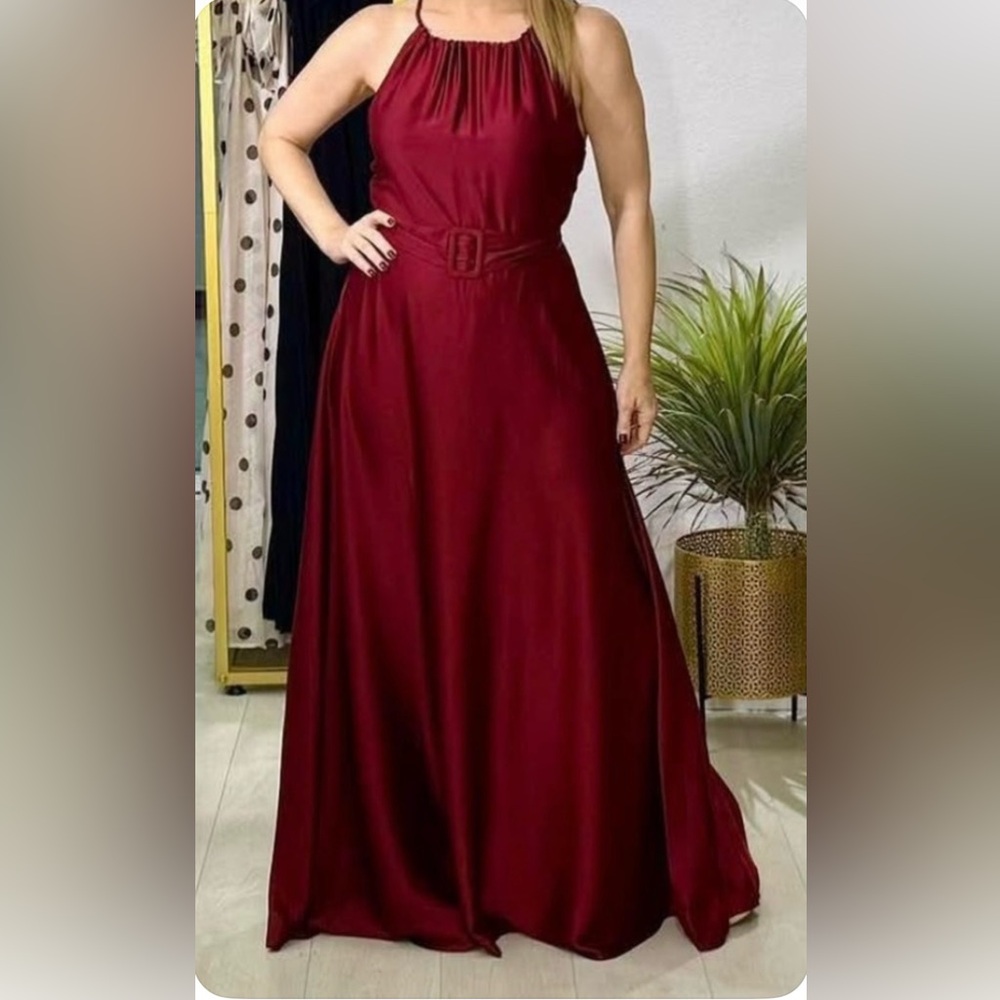 Elegant Burgundy Halter Maxi Dress